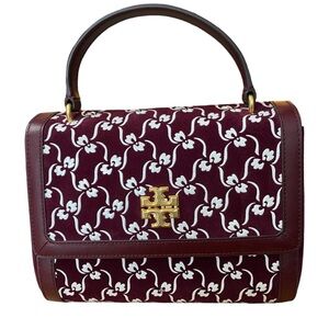 Tory Burch Juliette Floral Suede Top Handle Satchel Crossbody Bag.